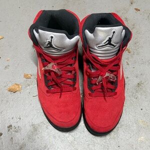 Jordan Men's Athletic Shoes - Red and Black with Silver Tongue